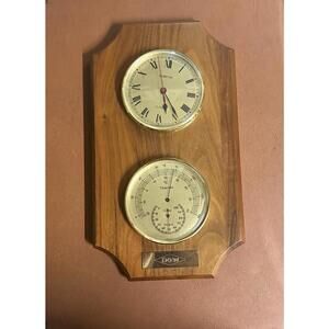 Vintage DOW Hampton Quartz Clock & Thermometer, Hydrometer Wood & Brass
